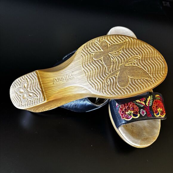 Alegria Linn Black Leather Embroidered Floral Sandals Women's Size 8 US, 38 EU - Picture 8 of 9